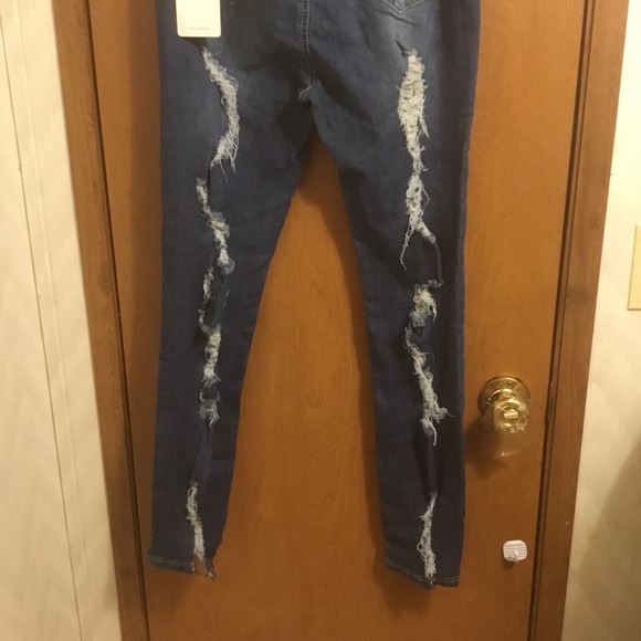 American bazi Medium Wash Whisker Detail High Waist Destroyed Skinny Jeans 9 - Picture 6 of 9